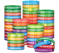 PullCrease 50 pulseras de silicona con texto en inglés "I Can Do all Things Through Christ" a granel, 10 estilos, arco iris, filipenses 4:13, pulseras de silicona con cruz cristiana, regalo para grupo