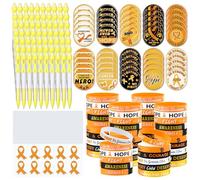 PullCrease Juego de 400 piezas/100 juegos de concienciación sobre el cáncer infantil, incluye bolígrafos de cinta dorada, calcomanías de silicona, pulseras de silicona, insignias, pines para