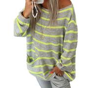 Pullover Sweaters for Women Crew Neck Long Sleeve Contrast Stripe Pocket (Green,XL)