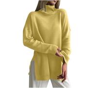 Pullover Sweaters for Women Turtleneck Long Sleeve Solid Color Side Slit Fashion Soft Loose Pullover for Casual Parties