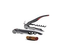 Pulltex ClickCut Monza - Sacacorchos de doble palanca retráctil, con una sola mano, acabado exterior Carbon Effect