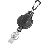 pullther Llavero retráctil, giratorio 360°, duradero y extensible, carrete de identificación táctico con extensible, cuerda de acero de 80 cm, 250 g, color negro
