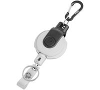 pullther Llavero retráctil, giratorio 360°, duradero y extensible, carrete de identificación táctico con extensible, cuerda de acero de 80 cm, 250 g, color blanco y negro