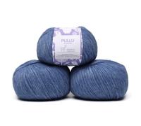 Pullu - Juego de 3 madejas de lana merino Baby Alpaca (150 gramos) de peso peinado - Procedente directamente de Perú - Celestial suave y perfecto para tejer y ganchillo (azul mezclilla)