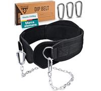 PULLUP & DIP Cinturón con Cadena y 3 Mosquetones, Dip Belt con Solapas de Neopreno como Protección de la Ropa, Cinturón de Inmersión con Pesas, Cinturón de Halterofilia para Calistenia, Musculación