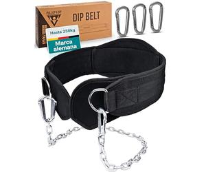 PULLUP & DIP Cinturón con Cadena y 3 Mosquetones, Dip Belt con Solapas de Neopreno como Protección de la Ropa, Cinturón de Inmersión con Pesas, Cinturón de Halterofilia para Calistenia, Musculación