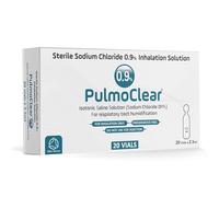 PULMOCLEAR Cloruro de sodio isotónico estéril al 0,9 % - Solución salina de inhalación NaCl para humificación de las vías respiratorias. Vial de dosis unitaria de 20 x 2,5 ml, grado farmacéutico