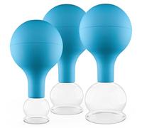 Pulox Juego de ventosas de cristal auténtico con ventosa - 3 x Ventosas médicas en azul - 25 mm, 32 mm, 40 mm