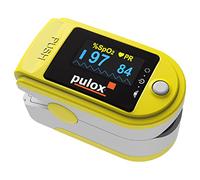 PULOX PO-200 Set Amarillo - Pulsioxímetro con accesorios Pulsioxímetro de dedo para medir el pulso y la saturación de oxígeno en el dedo