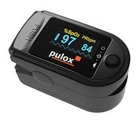 PULOX PO-200 Set - Pulsioxímetro negro con accesorios Pulsioxímetro de dedo para medir el pulso y la saturación de oxígeno en el dedo