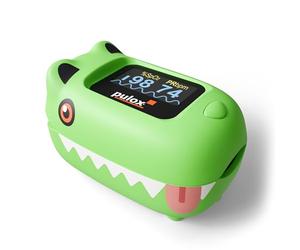 Pulox PO-230 Pulsioxímetro pediátrico para niños - En verde con pegatinas - Medición de la saturación de oxígeno y la frecuencia cardíaca