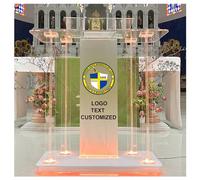 Púlpito de iglesia con ruedas y plataforma de lectura vertical, iglesia de púlpito transparente, podio acrílico para entrada de iglesias, aula con 15 colores ajustables y 4 modelos intermitentes