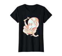 Pulpo abriendo una Lata de atún Camiseta gráfica económica, Mujer, Negro, M