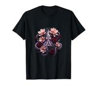 Pulpo anillado Azul con lotos Rosados y Rosas Burdeos Camiseta