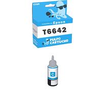 Pulpo Cartucho - Botella de Tinta T6642 Cyan Compatible con Epson/Ref. C13T664240 - Valido para Impresoras ET14000 / EcoTank L120 / EcoTank L1300 / L555 / EcoTank L220 / EcoTank L355 / L100 / L300