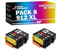Pulpo Cartucho - Cartucho de Tinta 912 XL Compatible con HP 912 XL/Ref. 912 XL - Pack 8 - Valido para Impresoras OfficeJet 8012 All-in-One / 8014/8015 / 8017 / Pro 8022/8023 / 8024/8025