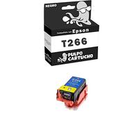 Pulpo Cartucho - Cartucho de Tinta Genérico T266 Negro Compatible con Epson T266 / Ref. C13T026614010 - Valido para Impresoras Workforce WF-100W, WF-110W