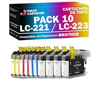 Pulpo Cartucho - Cartucho de Tinta LC-221 / LC-223 CMYK Compatible con Brother/Ref. LC221 / LC223 - Pack 10 - Valido para Impresoras DCP J/MFC J
