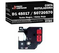 Pulpo Cartucho - Cinta Rotuladora D1 45017 Negro/Rojo Compatible con Dymo D1 45017 / Ref. S0720570 - Ancho 12 mm x 7 m - Valido para Impresoras Labelmaker/Labelmanager/Labelpoint