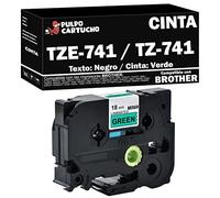 Pulpo Cartucho - Cinta TZE-741 / TZ-741 - Color: Texto: Negro/Cinta: Verde - Ancho: 18mm x 8m Compatible con Brother TZE741 / TZ741 - Valido para Impresoras Brother