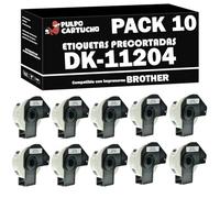 Pulpo Cartucho - Pack 10 Rollos Etiquetas Precortadas DK11204 Compatible con Brother DK-11204 - Etiquetas Genericas Pre-cortadas 17 mm x 54 mm - Para Impresoras P-Touch QL