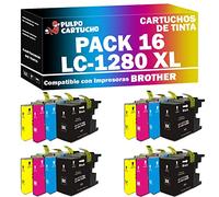 Pulpo Cartucho - Pack 16 Cartuchos de Tinta LC-1280 XL CMYK Compatible con Brother/Ref. LC1280 XL - Pack 16 - Valido para Impresoras MFC-J5910 DW/MFC-J6510 DW/MFC-J6710 DW/MFC-J6910 DW