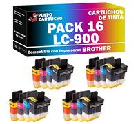 Pulpo Cartucho - Pack 16 Cartuchos de Tinta LC-900 CMYK Compatible con Brother/Ref. LC900 - Pack 16 - Valido para Impresoras DCP/MFC