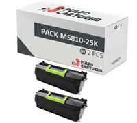 Pulpo Cartucho - Pack 2 Toner Genérico MS810 / MS811 / MS812 (25.000 Páginas) Negro Compatible con Lexmark 52D2H00 / 522H - Valido para Impresoras MS-810, MS-811, MS-812