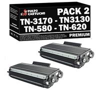 Pulpo Cartucho - Pack 2 Toner TN3170 Negro Compatible con Brother TN-3170, TN-3130, TN-580, TN-620, TN-650 - para DCP 8060, HL 5200 5240 5240L 5250DN 5250, MFC 8460DN 8460N 8670DN 8860DN 8860N 8870DW