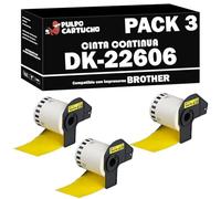 Pulpo Cartucho - Pack 3 Rollos Cinta Continua DK22606 Compatible con Brother DK-22606 - Cinta Continua para Etiquetas personalizadas 62 mm - Para Impresoras P-Touch QL
