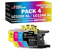 Pulpo Cartucho - Pack 4 Cartuchos de Tinta LC-1220 XL/LC-1240 XL CMYK Compatible con Brother/Ref. LC1220 XL / LC1240 XL - Valido para Impresoras DCP J/MFC J