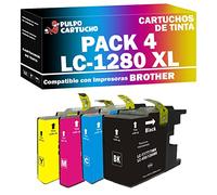 Pulpo Cartucho - Pack 4 Cartuchos de Tinta LC-1280 XL CMYK Compatible con Brother/Ref. LC1280 XL - Pack 4 - Valido para Impresoras MFC-J5910 DW/MFC-J6510 DW/MFC-J6710 DW/MFC-J6910 DW