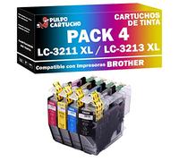 Pulpo Cartucho - Pack 4 Cartuchos de Tinta LC-3211 XL/LC-3213 XL CMYK Compatible con Brother Ref. LC3211 XL / LC3213 XL - Pack 4 - Valido para DCP J497, J572, J772, J774 / MFC J491, J497, J890, J895