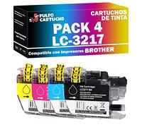 Pulpo Cartucho - Pack 4 Cartuchos de Tinta LC-3217 CMYK Compatible con Brother/Ref. LC3217 - Pack 4 - Valido para Impresoras MFC J5330, J5335, J5730, J5830, J5930, J6530, J6535, J6730, J6930, J6935