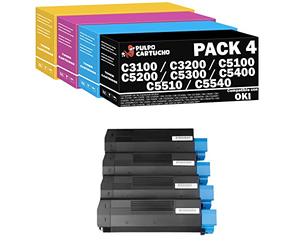 Pulpo Cartucho - Pack 4 Toner C3100 / C3200 / C5100 / C5200 / C5300 / C5400 / C5510 / C5540 Compatible con Oki 42804516/42804515 / 42804514/42804513 - Valido para Impresoras Oki