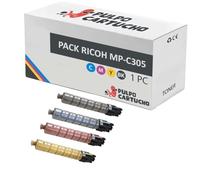 Pulpo Cartucho - Pack 4 Toner Genérico MP C305 Compatibles con Ricoh MP-C305 (1 Negro, 1 Cyan, 1 Magenta y 1 Amarillo) - Valido para Impresoras Aficio MP C305sp, Aficio MP C305spf