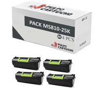 Pulpo Cartucho - Pack 4 Toner Genérico MS810 / MS811 / MS812 (25.000 Páginas) Negro Compatible con Lexmark 52D2H00 / 522H - Valido para Impresoras MS-810, MS-811, MS-812