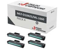 Pulpo Cartucho - Pack 4 Toner ML-1660, SCX-3200, MLT-D1042S Negro Compatible con Samsung MLT D1042S - para ML 1660, 1665, 1666, 1670, 1672, 1674, 1675, 1678, 1860, 1865 / SCX 3000, 3200, 3205