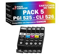 Pulpo Cartucho - Pack 5 Cartuchos de Tinta PGI 525 / CLI 526 Compatible con Canon PGI 525 / CLI 526 - Pack 5 - Valido para Impresoras Pixma IP/IX/MG/MX