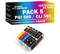 Pulpo Cartucho - Pack 5 Cartuchos de Tinta PGI 580 XL/CLI 581 XL Compatible con Canon PGI 580XL / CLI 581XL - Pack 5 - XL - Alta Capacidad - Valido para Impresoras Pixma TR/Pixma TS