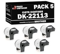Pulpo Cartucho - Pack 5 Rollos Cinta Continua DK22113 Compatible con Brother DK-22113 - Cinta Continua para Etiquetas personalizadas 62 mm - Para Impresoras P-Touch QL