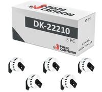 Pulpo Cartucho - Pack 5 Rollos Cinta Continua DK22210 Compatible con Brother DK-22210 - Cinta Continua para Etiquetas personalizadas 29 mm - Para Impresoras P-Touch QL
