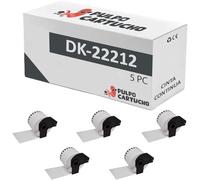 Pulpo Cartucho - Pack 5 Rollos Cinta Continua DK22212 Compatible con Brother DK-22212 - Cinta Continua para Etiquetas personalizadas 62 mm - Para Impresoras P-Touch QL