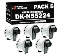 Pulpo Cartucho - Pack 5 Rollos Cinta Continua DKN55224 Compatible con Brother DK-N55224 - Etiquetas No Adhesivas 54 mm - Para Impresoras P-Touch QL