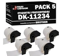 Pulpo Cartucho - Pack 5 Rollos Etiquetas Precortadas DK11234 Compatible con Brother DK-11234 - Etiquetas identificación de visitantes para ropa 60 mm x 86 mm - Para Impresoras P-Touch