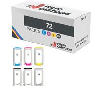 Pulpo Cartucho - Pack 6 Cartuchos de Tinta Genérico 72 Compatible con HP 72 / C9403A, C9370A, C9371A, C9372A, C9373A, C9374A - para DesignJet T610, T620, T770, T790, T1100, T1120, T1200, T1300, T2300