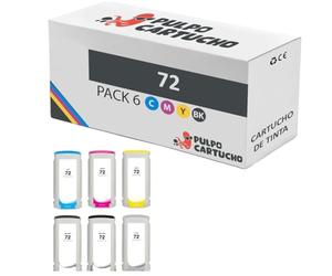 Pulpo Cartucho - Pack 6 Cartuchos de Tinta Genérico 72 Compatible con HP 72 / C9403A, C9370A, C9371A, C9372A, C9373A, C9374A - para DesignJet T610, T620, T770, T790, T1100, T1120, T1200, T1300, T2300