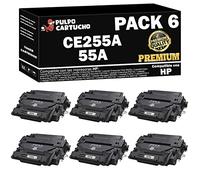 Pulpo Cartucho - Pack 6 Toner CE255A Premium Negro Compatible con HP CE255A Premium / Ref. 55A - Valido para Impresoras Laserjet P3010,P3011,P3015,Pro M521,Enterprise 500 M525,P3015,Managed Flow M525
