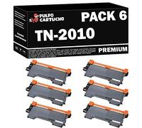 Pulpo Cartucho - Pack 6 Toner Genérico TN2010 Negro Compatible con Brother TN-2010 - Valido para Impresoras DCP-7055, DCP-7055W, DCP-7057, HL-2130, HL-2130R, HL-2132, HL-2132R, HL-2135W