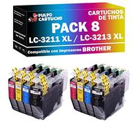 Pulpo Cartucho - Pack 8 Cartuchos de Tinta LC-3211 XL/LC-3213 XL CMYK Compatible con Brother Ref. LC3211 XL / LC3213 XL - Pack 8 - Valido para DCP J497, J572, J772, J774 / MFC J491, J497, J890, J895